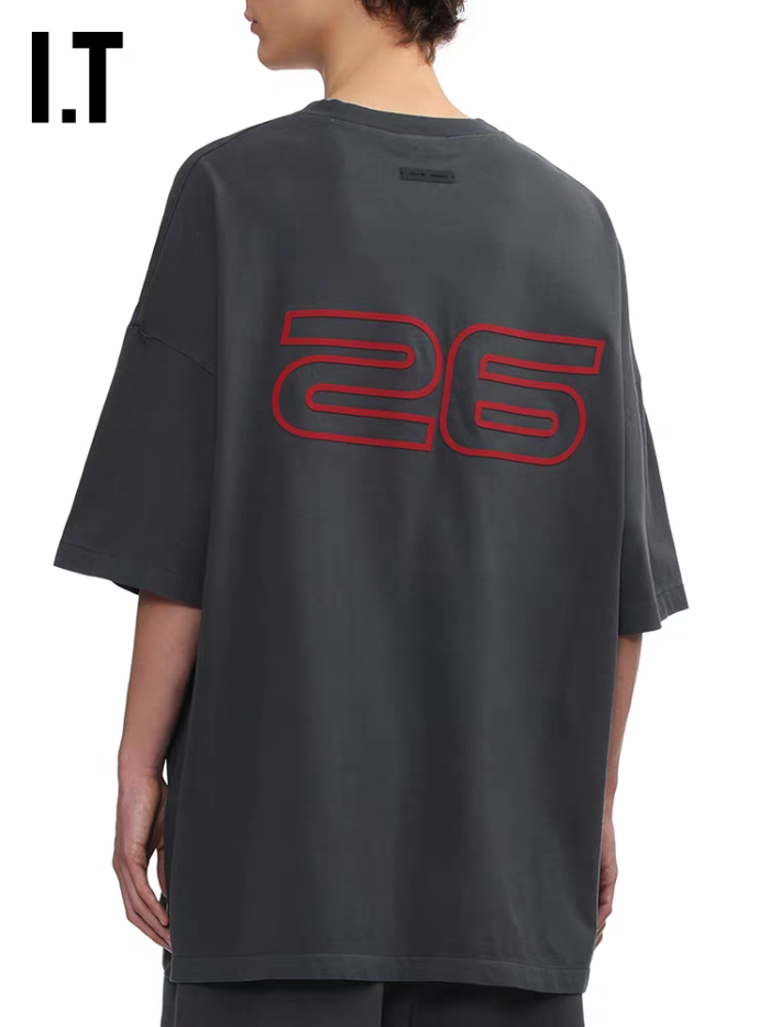 1:1 quality version Washed vintage-style futuristic double-line font logo pure cotton casual T-shirt 3 colors 29060627