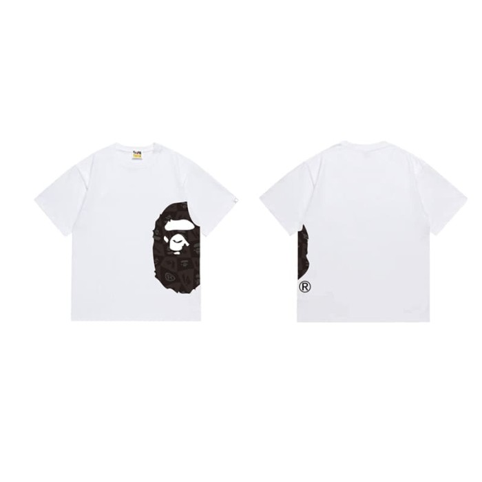 Side minimalist gray grid patterned monkey head short sleeved  print T-shirt 2 colors 29053566