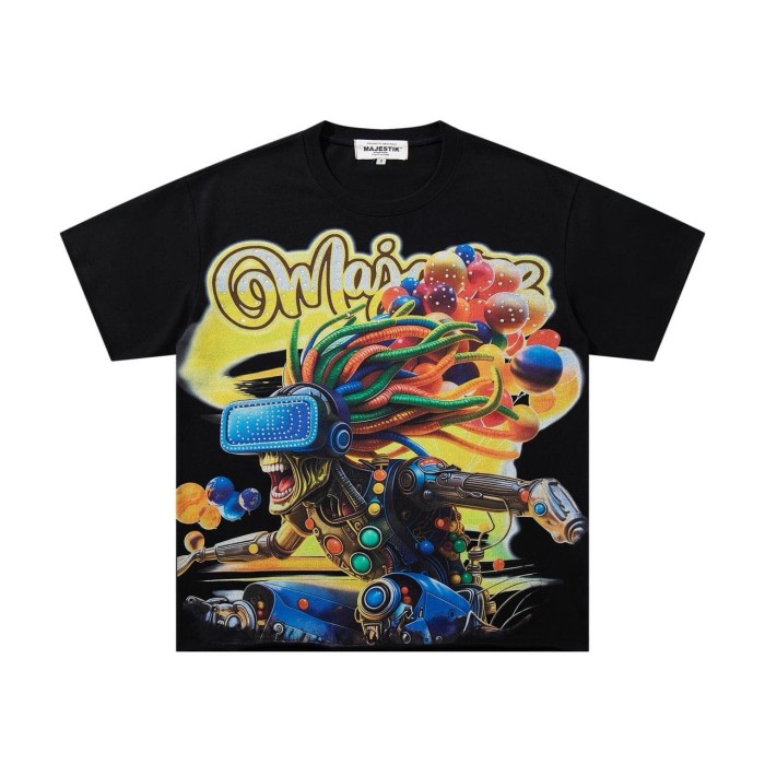 Colored Dreadlock Alien Creature Rhinestone Print Washed Tee 29060776