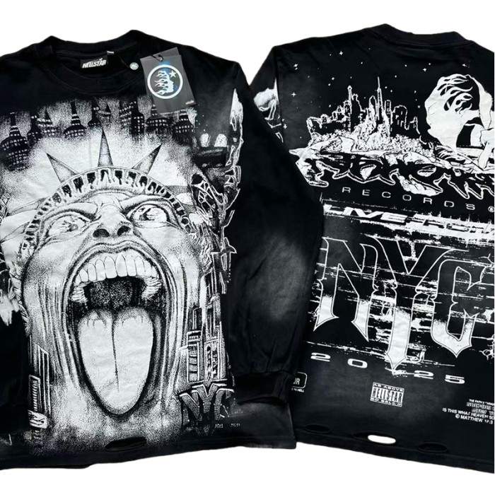 Parody Statue Print Washed Version Distressed LongSleeve T-Shirt 28620247
