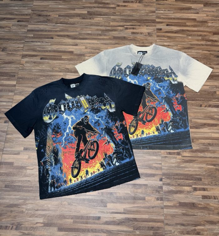 Reaper BMX  hot-fix rhinestone gradient vintage short-sleeved T-shirt 2 colors 29047399