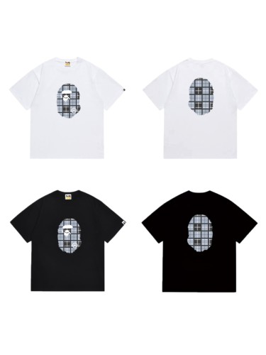 Ape Head Blue Grey Plaid Print T-shirt 2 colors 29053648