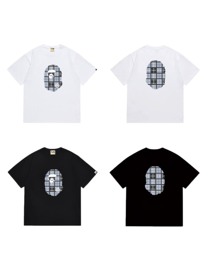 Ape Head Blue Grey Plaid Print T-shirt 2 colors 29053648