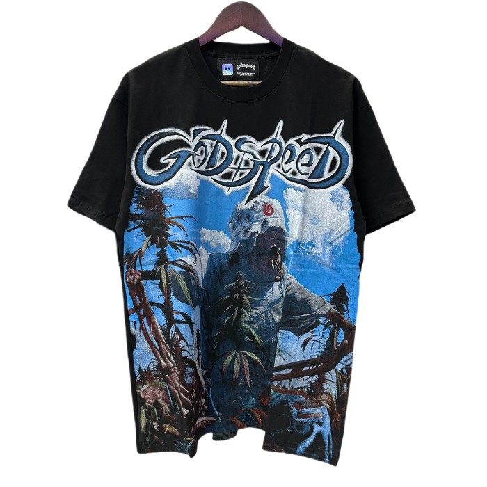 28201018 Blue Sky White Cloud Poppy Skull Planting Print Tee 3 colors