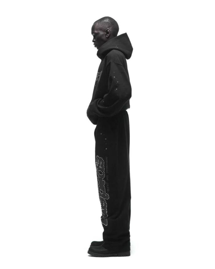 [Big & Tall for weights up to 220 lbs]1:1 quality version Black Letter With Rhinestone V2 Print Hoodie & Pants Set 28971641