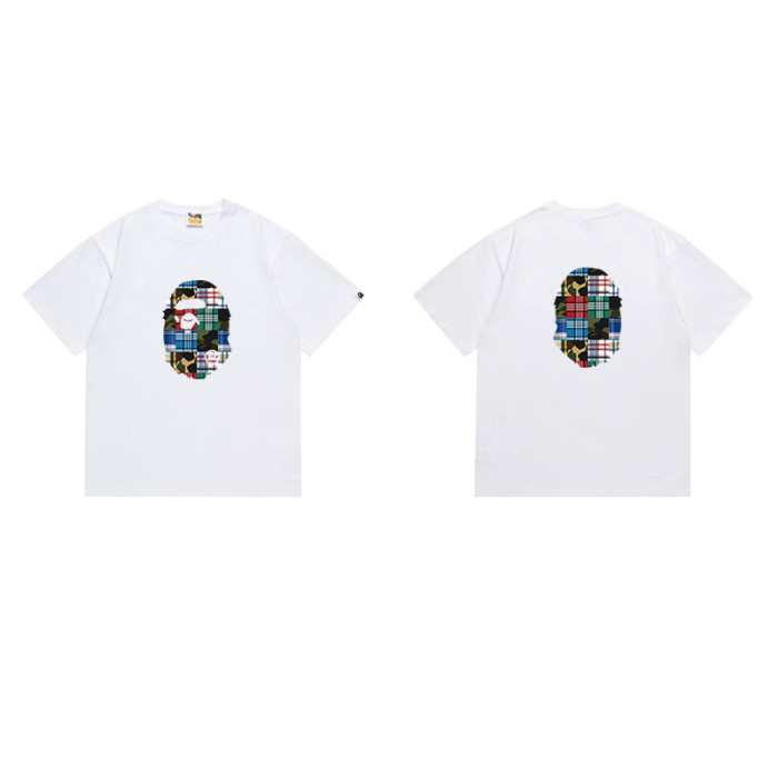 Ape Head Multi-Color Plaid Patchwork Graphic T-shirt 2 colors 29060430