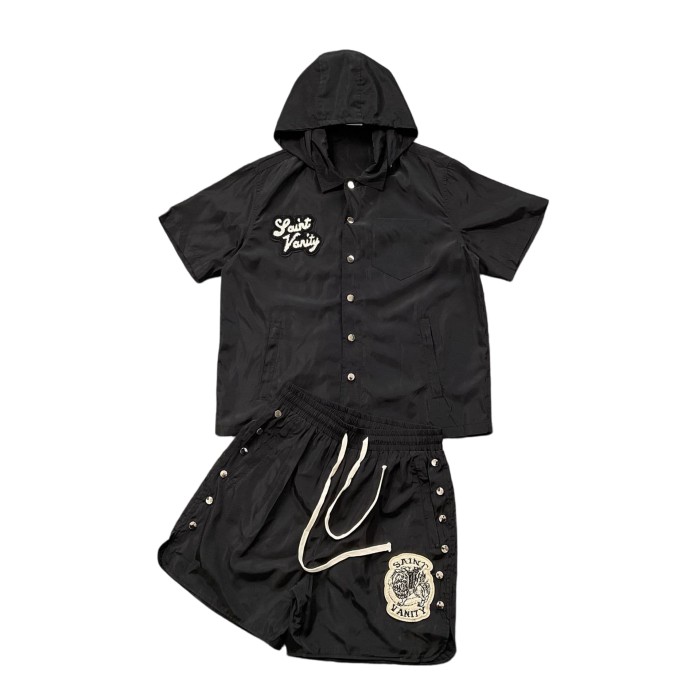Badge Towel Embroidery Hooded Shirt & Shorts Set 3 colors 28925617