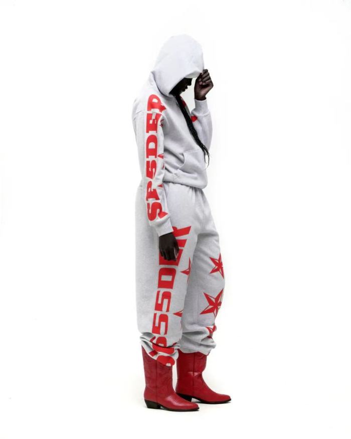 [Big & Tall for weights up to 220 lbs]1:1 quality version Red Letter Print Zipper Hoodie & Pants Set 28692870