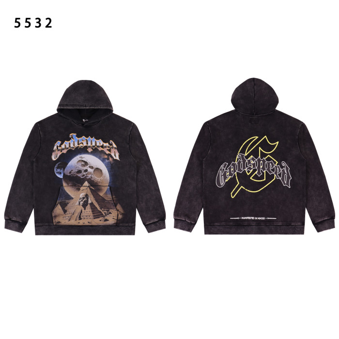 Skeleton Pyramid Moon Print Washed Version Hoodie 2 colors 28495501