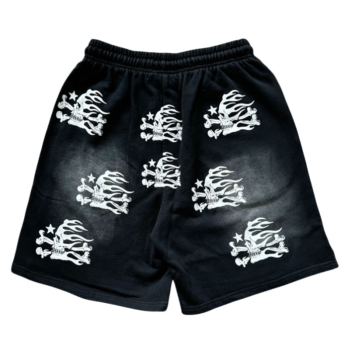 Full Print Skull Washed Black Tee & Shorts Set