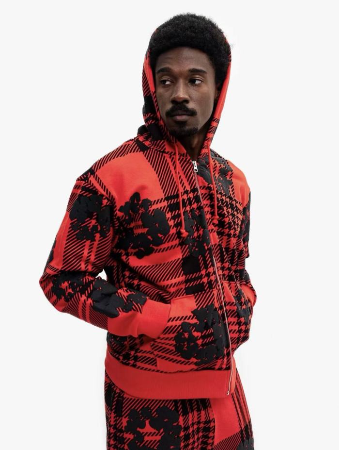 1:1 quality version Houndstooth Cotton Fleece Zipper Hoodie & Pants Set 3 colors 28566172