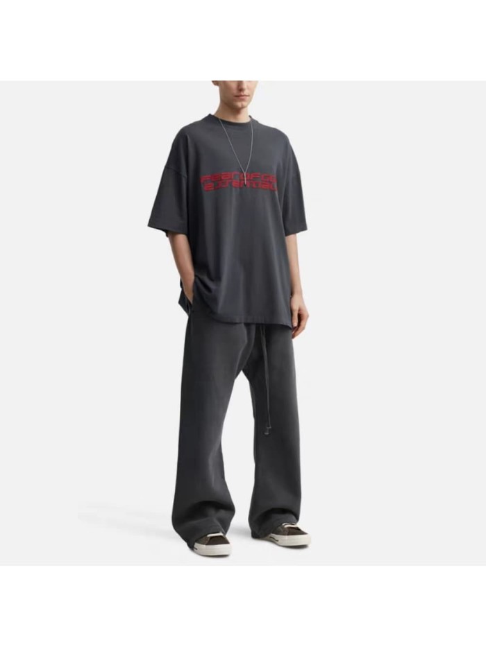 1:1 quality version Washed vintage-style futuristic double-line font logo pure cotton casual T-shirt 3 colors 29060627