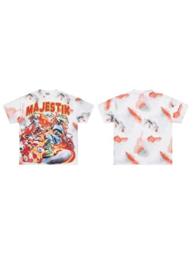 Tie-dye Universe Skateboard Robot Rhinestone Print Washed Tee 29064543