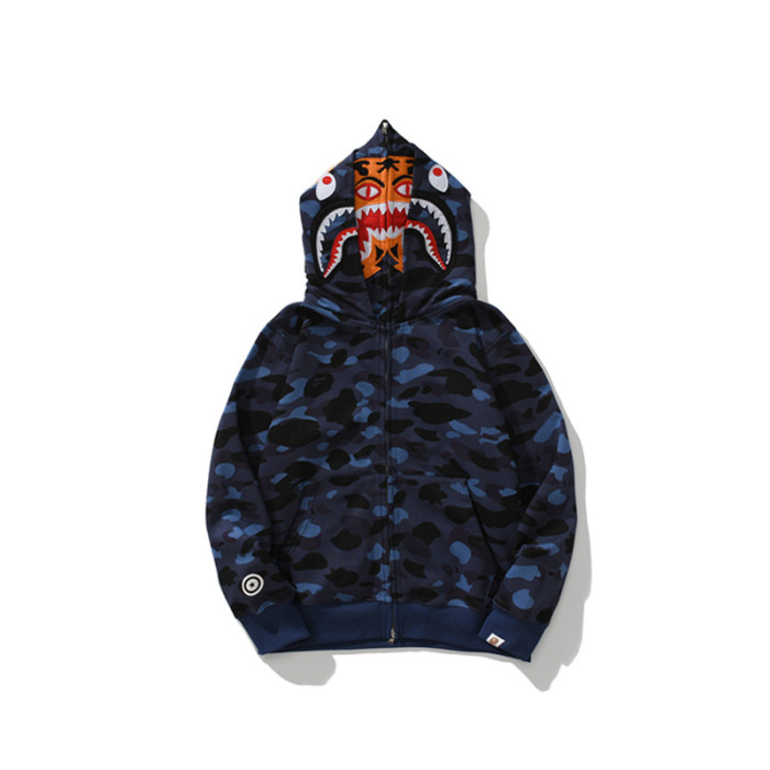 Camouflage Double-Capped Tiger Head Lightweight Fleece Shark Zipper Hoodie 3 colors 28772143