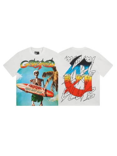Surfing skull G-shaped logo white short-sleeved T-shirt 29044743