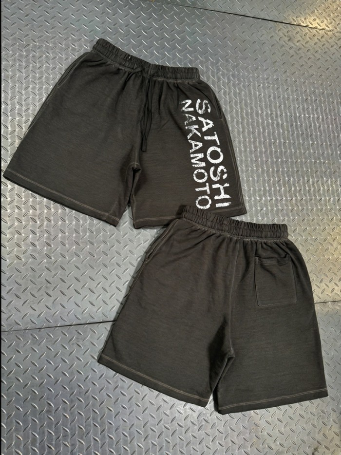 Letter Printed Drawstring Casual Washed Shorts 29082412