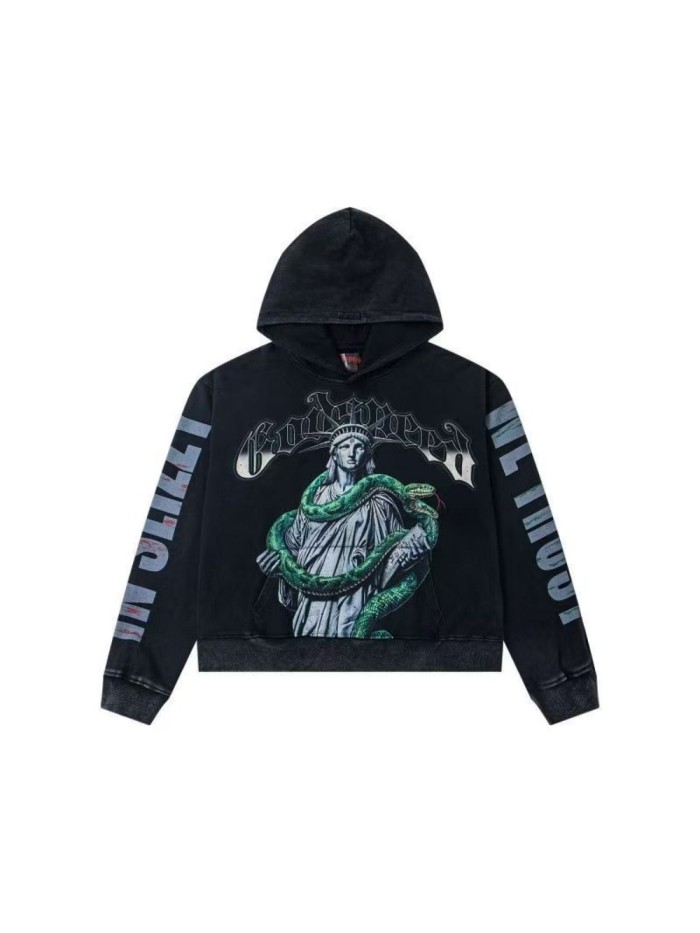 Python Goddess Statue Print Washed Hoodie 28716637