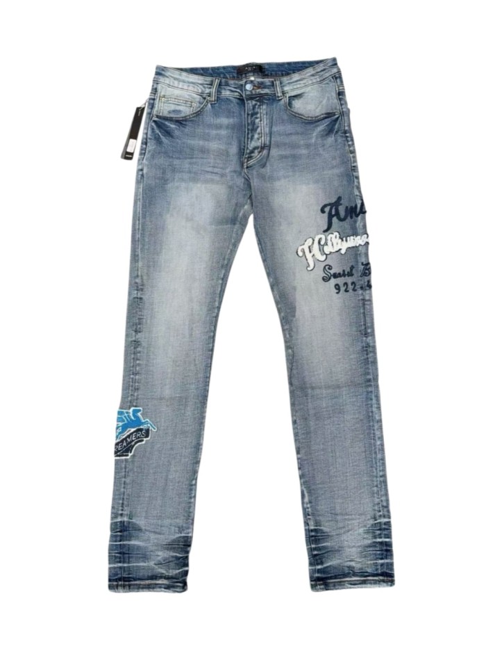 1:1 quality version Hollywood Slogan Pegasus Badge Embroidery Jeans 29080652