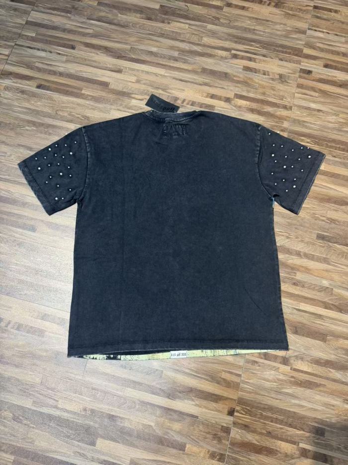 Miami sports car hot-fix rhinestone vintage washed short-sleeved T-shirt 29035040