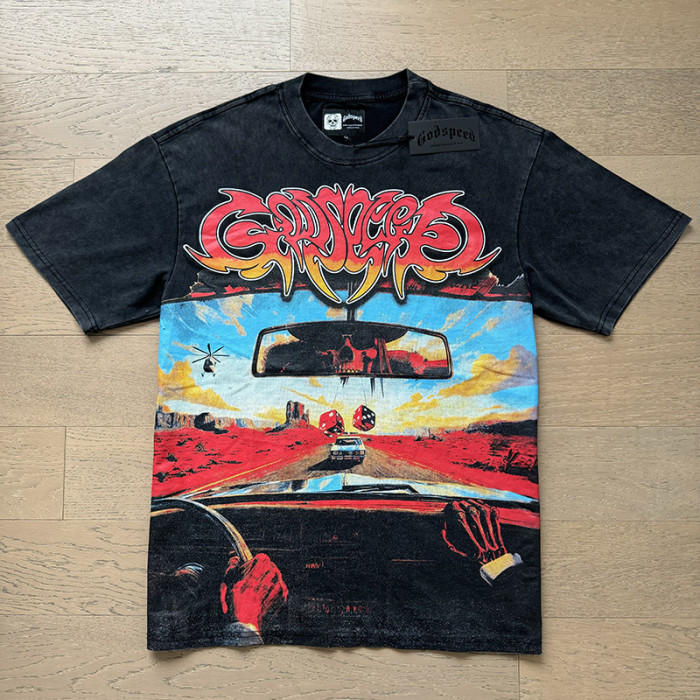 Desert Highway Skeleton Sun Eyes Black Distressed Short-sleeved T-shirt 29046915