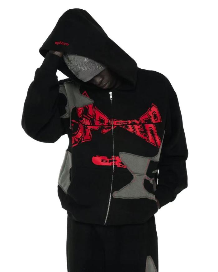 [Big & Tall for weights up to 220 lbs]1:1 quality version Grey Star Applique Zipper Hoodie & Pants Set 28893162