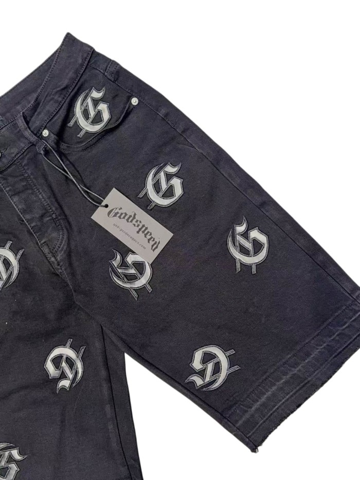 1:1 quality version Leather G Logo Embroidered Frayed Edge Washed Denim Shorts 3 colors 28972576