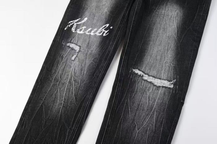 1:1 quality version Retro Cat Whisker Logo Faded Ripped Jeans 29080458