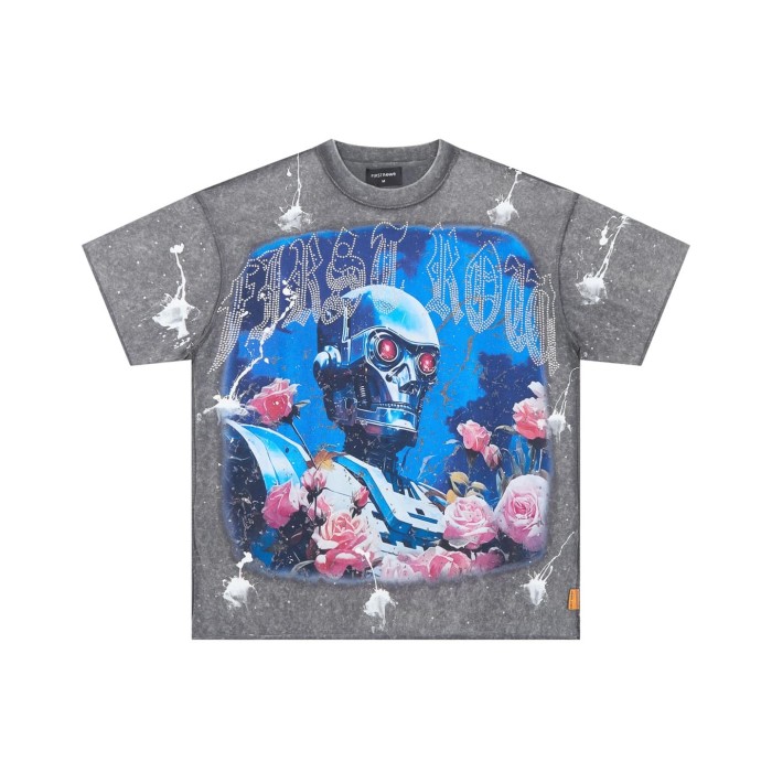 Cyber Terminator Rhinestone Print Washed Tee 29054096