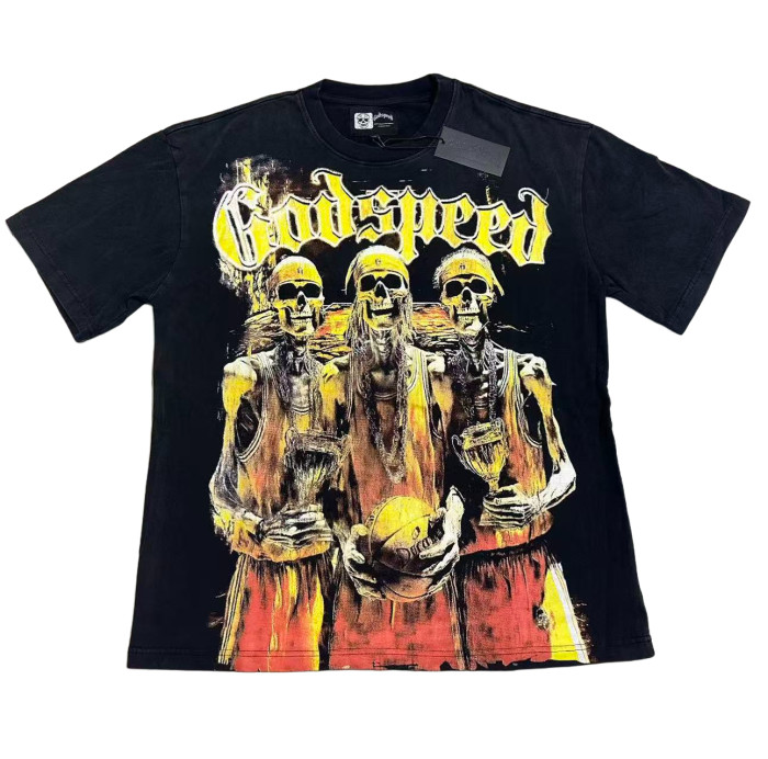 Golden Flame Basketball Team Skull Print Washed Version Tee 2 colors 28474612