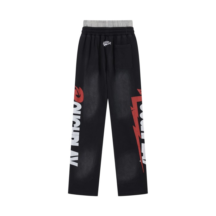 Vintage Washed Letter & Lightning Print Elastic Waist Sweatpants 2 colors 29068979