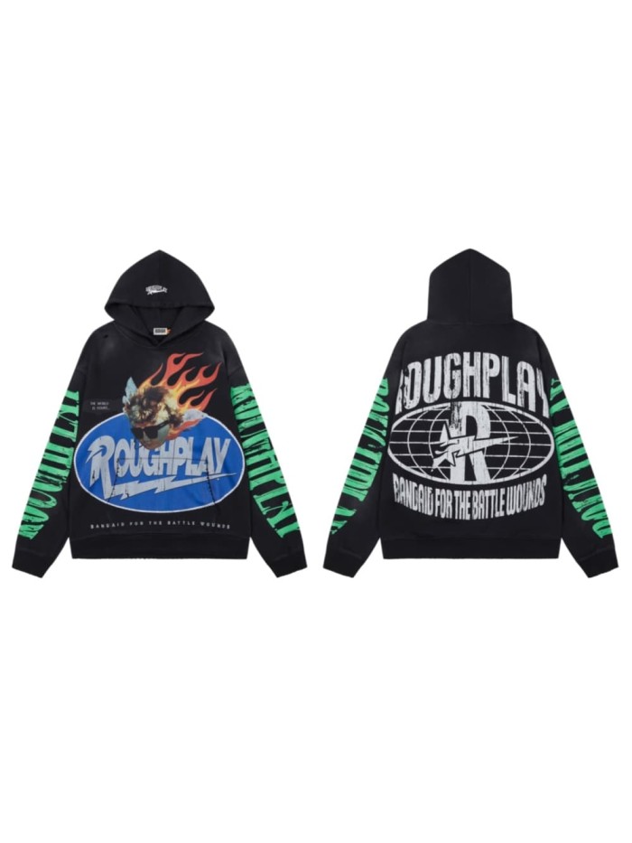 Direct Injection Rhinestone Washed Distressed Ripped Hoodie 29069022