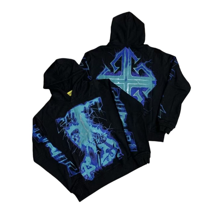 Lightning Skull Cross Print Hoodie 28748600