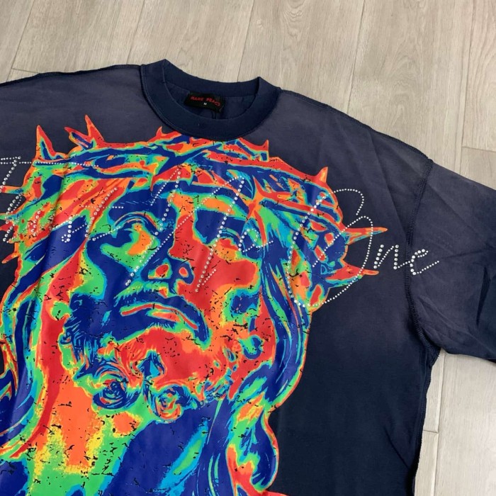 Thermal Imaging Jesus Rhinestone Print Washed Tee 29069407