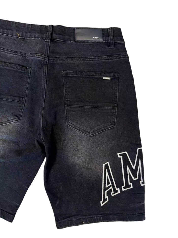 1:1 quality version Curved Embroidered Logo Distressed Denim Shorts 28920241