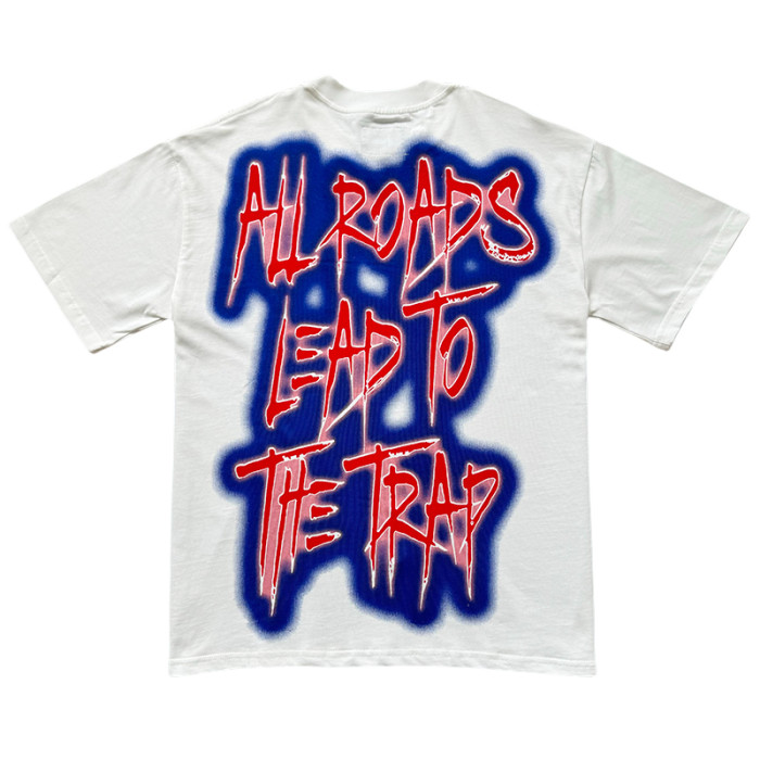 28168191 Skeleton Magic Show Trap Letter Print Washed Version Tee 2 colors