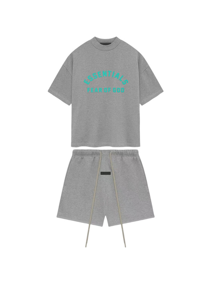 [buy more save more][Big & Tall for weights up to 220 lbs]1:1 quality version Mint Green Curved Letter Dark Heather Oatmeal Tee &  Shorts Set