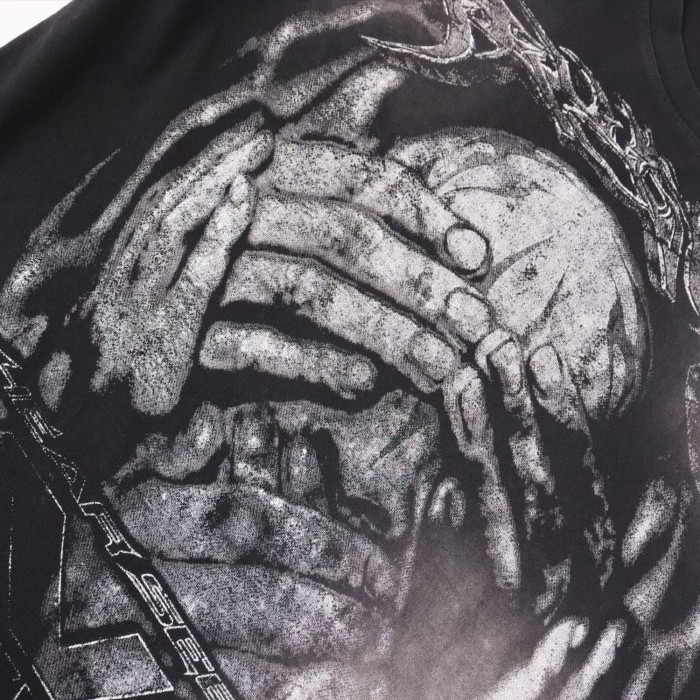 No Evil kull With Covered Eyes Print Washed T-Shirt Tee 28979130