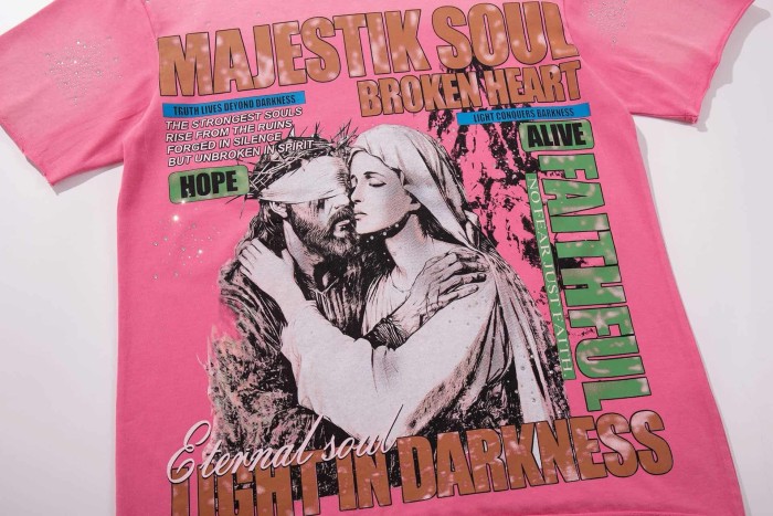 Jesus And Virgin Mary Religious Rhinestone Print Washed Tee 2 colors 29060788