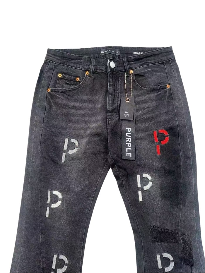 1:1 quality version Red and White Letter P Embroidered Flared Jeans 28648679