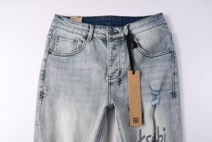 1:1 quality version Grey Logo Print Torn Ripped Jeans 29080459