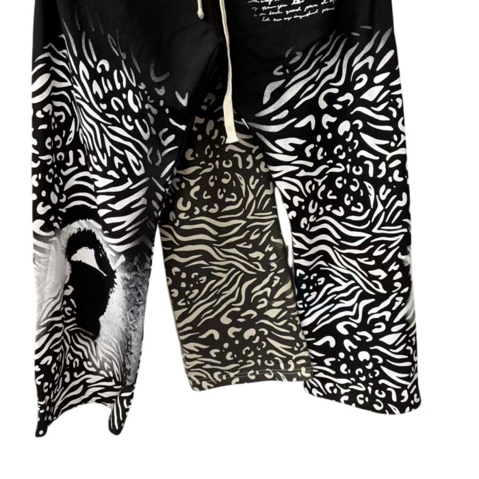 Zebra Stripe Patchwork Sweatpants Gothic Letter Print Wide Leg Pants 2 colors 28978903