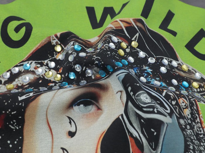 Patchwork Human Faces Rhinestone Print Washed Version Tee 3 colors 28758392