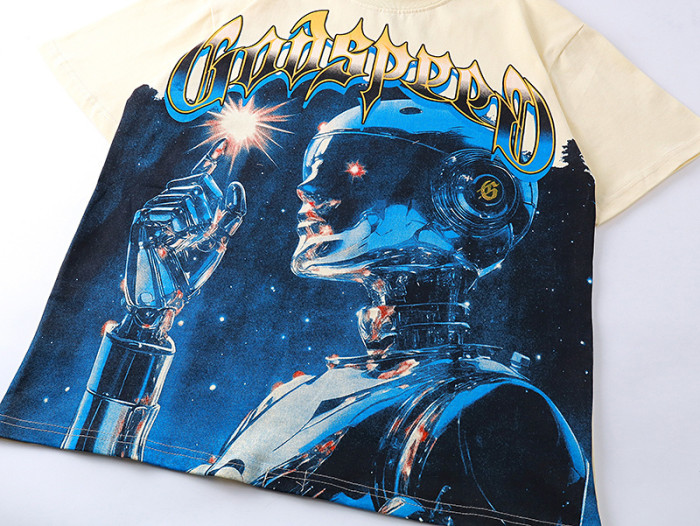 American-style washed off-white Cyber Robot loose short-sleeved shirt 29046098
