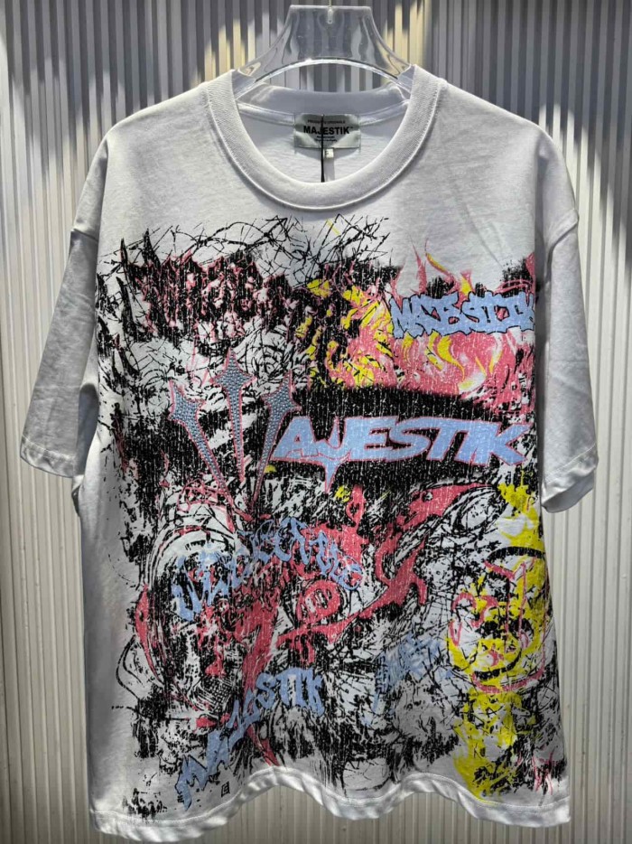 Abstract Graffiti Art Rhinestone Print Washed Tee 29060722
