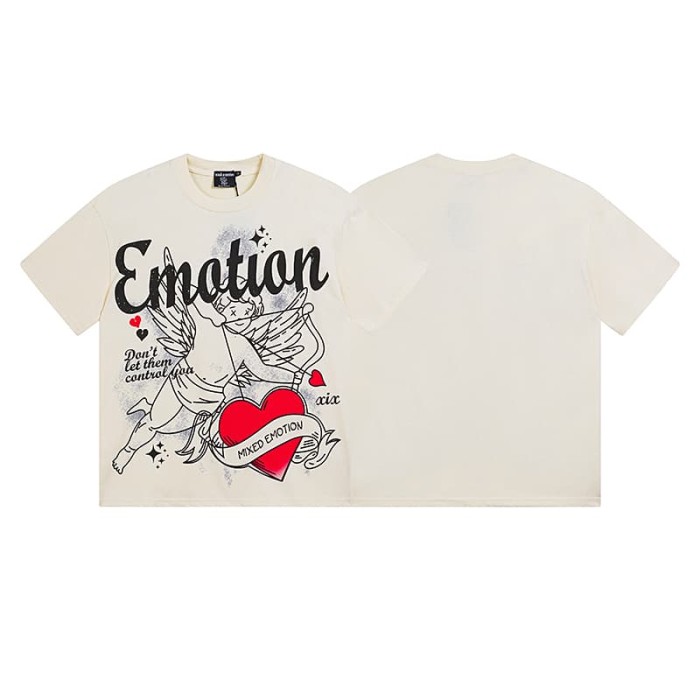 Stick Figure Red Heart Cupid Rhinestone Print Tee 29105632