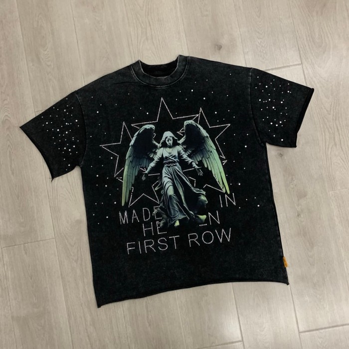 Starburst Angel Rhinestone Print Washed Tee 29054087