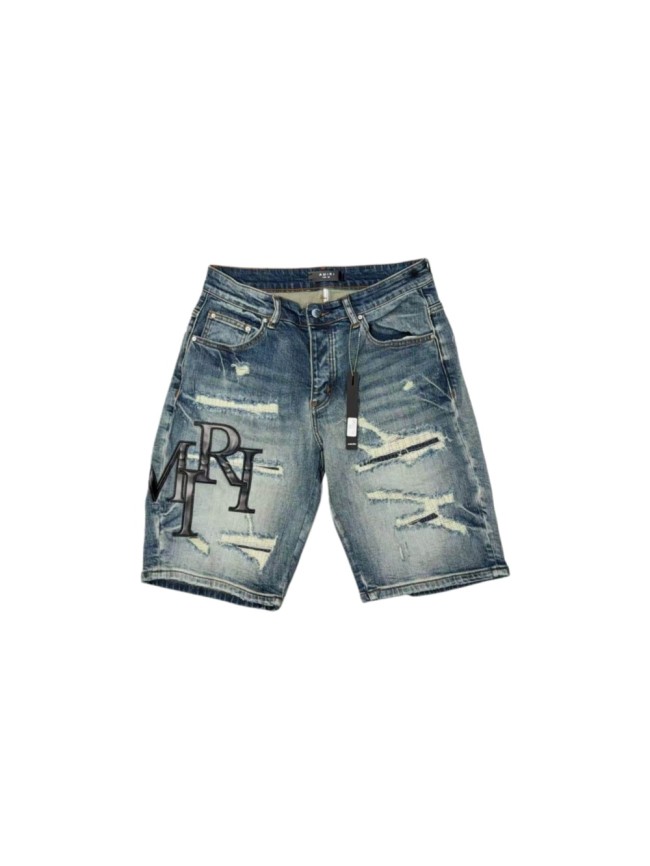 1:1 quality version Vintage Ripped Letter Leather Patch Denim Shorts 29045801