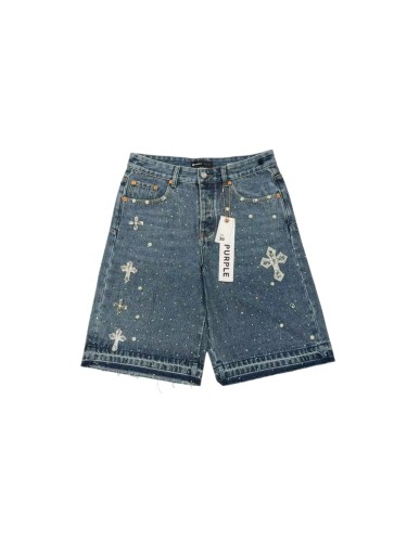 1:1 quality version Heavy Craft Cross Rhinestone Frayed Denim Shorts 28972583