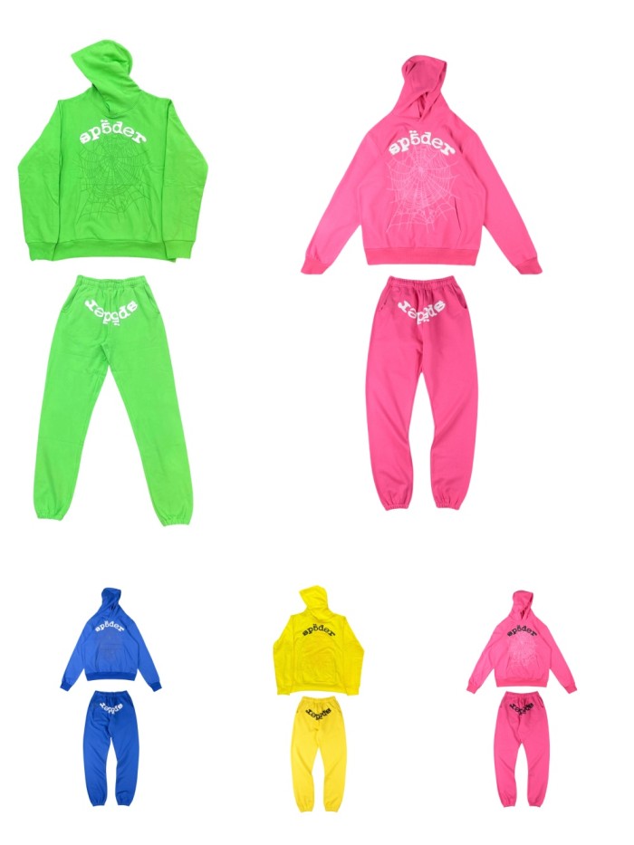 New Colors Foam Letters Light Spider Web Hoodie & Pants Set