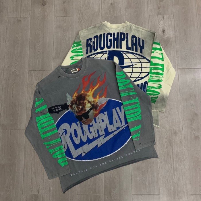 Baggy Streetwear Fire Angel & Green Sleeve Print Long Sleeve T-Shirt 2 colors 29069105